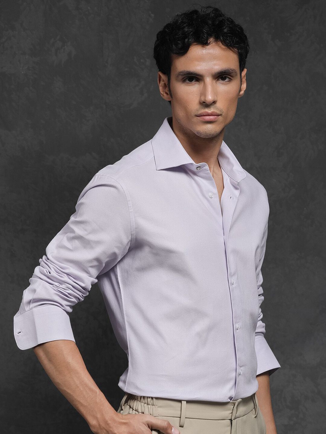 RARE RABBIT Men Comb-1 Slim Fit Textured Cotton Shirt