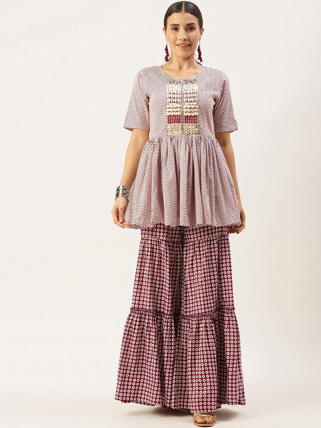 KALINI Geometric Printed Pure Cotton Kurta With Sharara