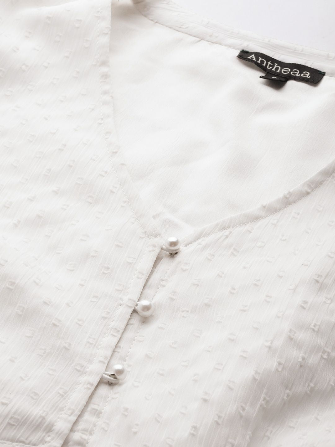 Antheaa Women White Solid Dobby Weave Top