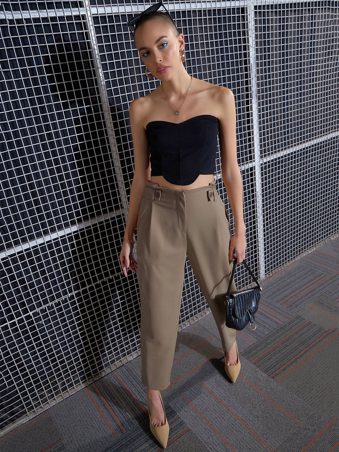 SASSAFRAS Women Beige High-Rise Trousers