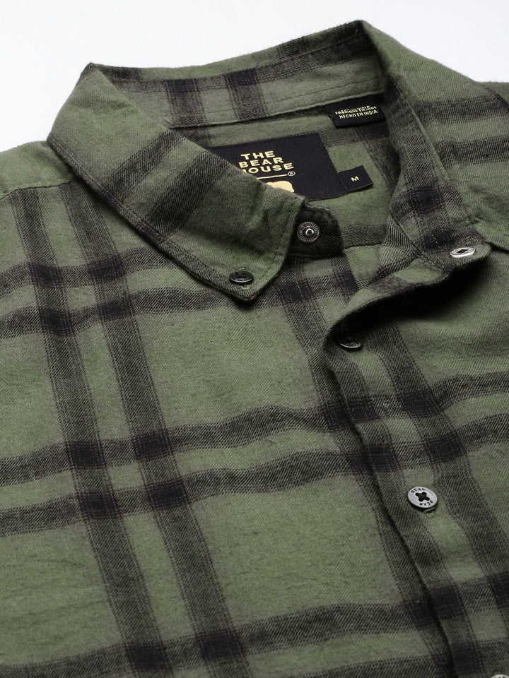 THE BEAR HOUSE Slim Fit Checked Pure Cotton Casual Shirt
