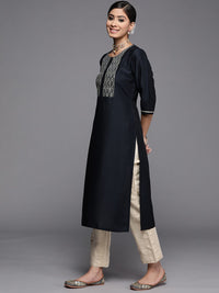 Libas Women Navy Blue Ethnic Motifs Yoke Design Kurta