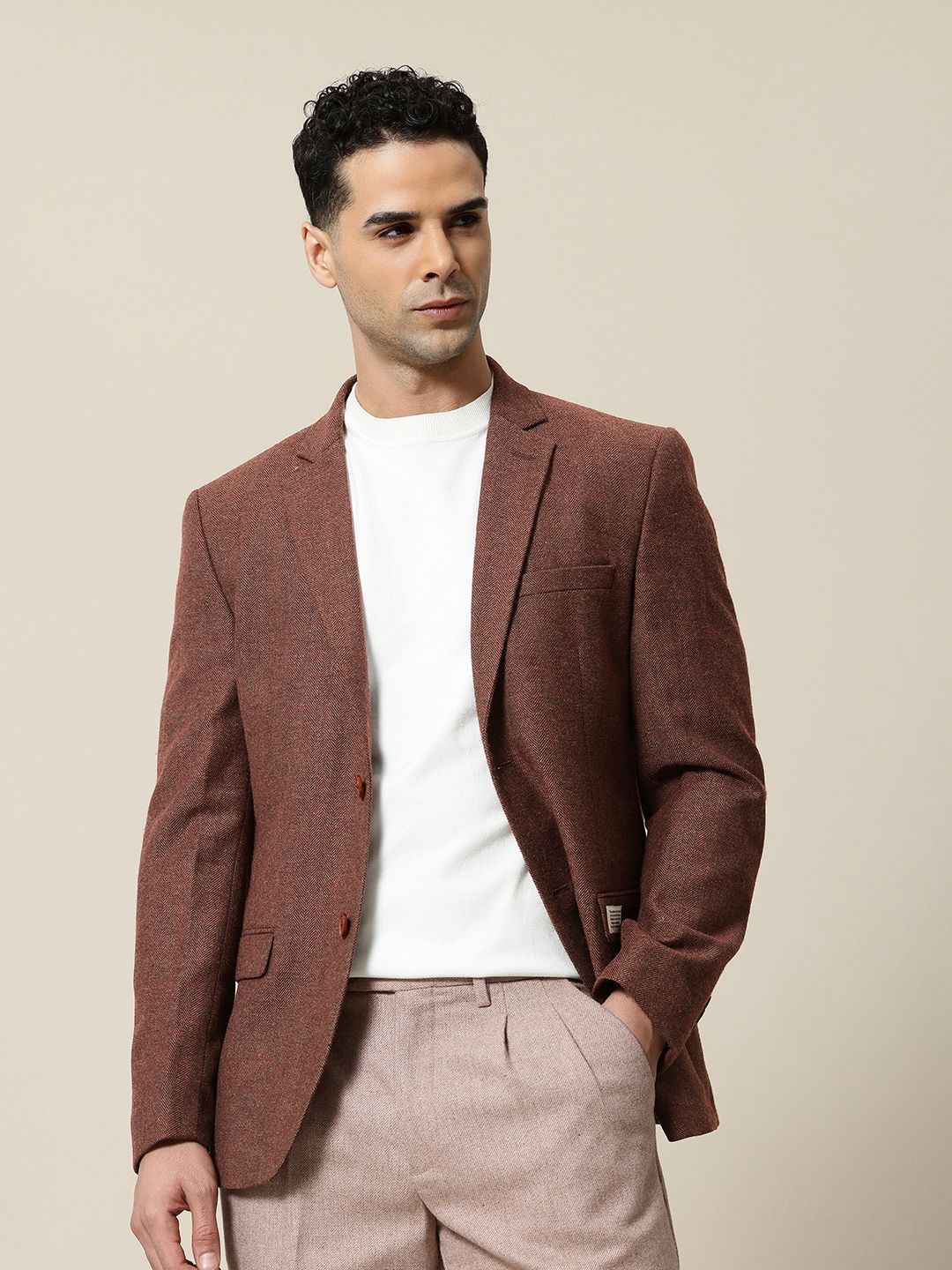 Mr.Bowerbird Self Design Tailored Fit Casual Blazer