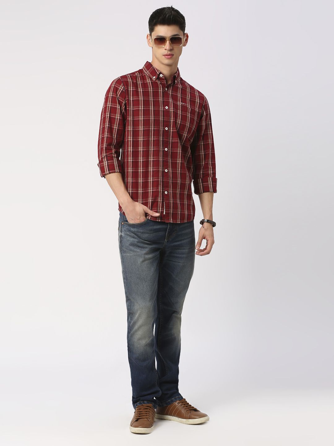 Being Human Men Slim Fit Button-Down Collar Tartan Checks Opaque Checked Casual Shirt