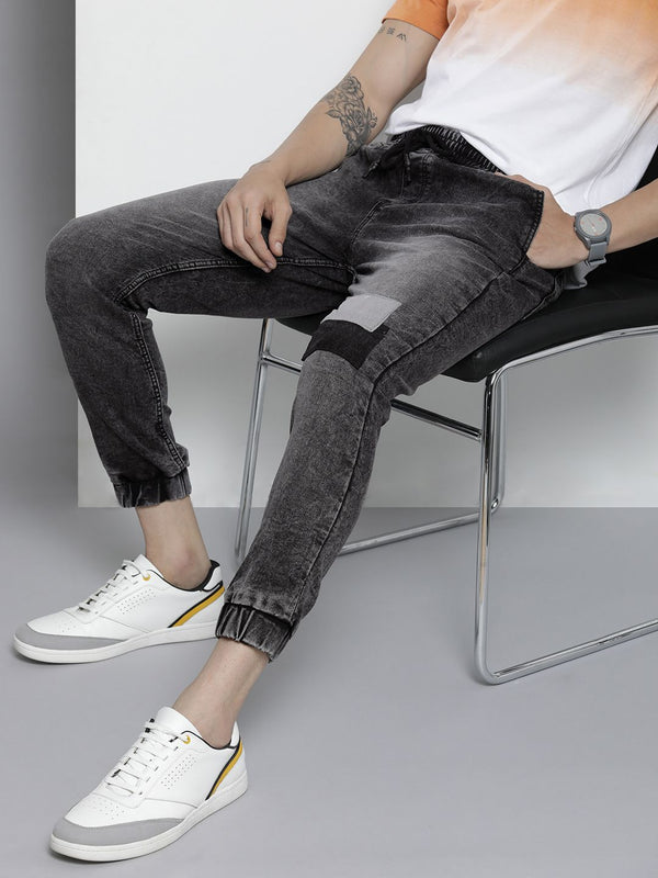 Garage India CO Lelaki Hitam Jean Slim Sesuai Pudar Berat Cuffed Hem Jeans Work Jeans