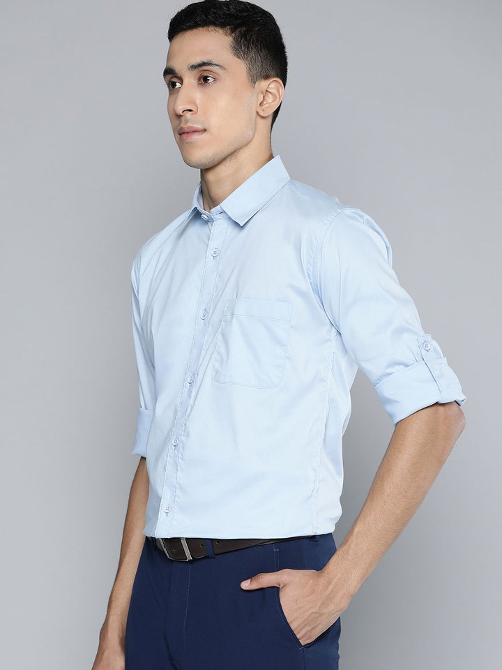 DENNISON Men Blue Solid Smart Slim Fit Stretchable Lycra Formal Shirt