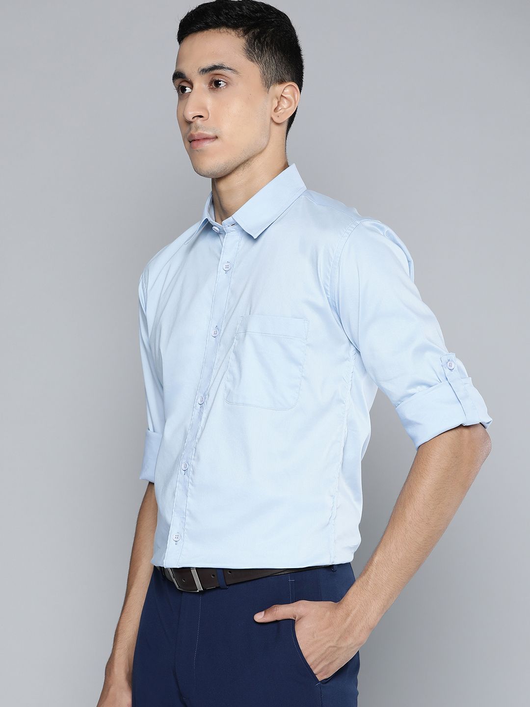 DENNISON Men Blue Solid Smart Slim Fit Stretchable Lycra Formal Shirt