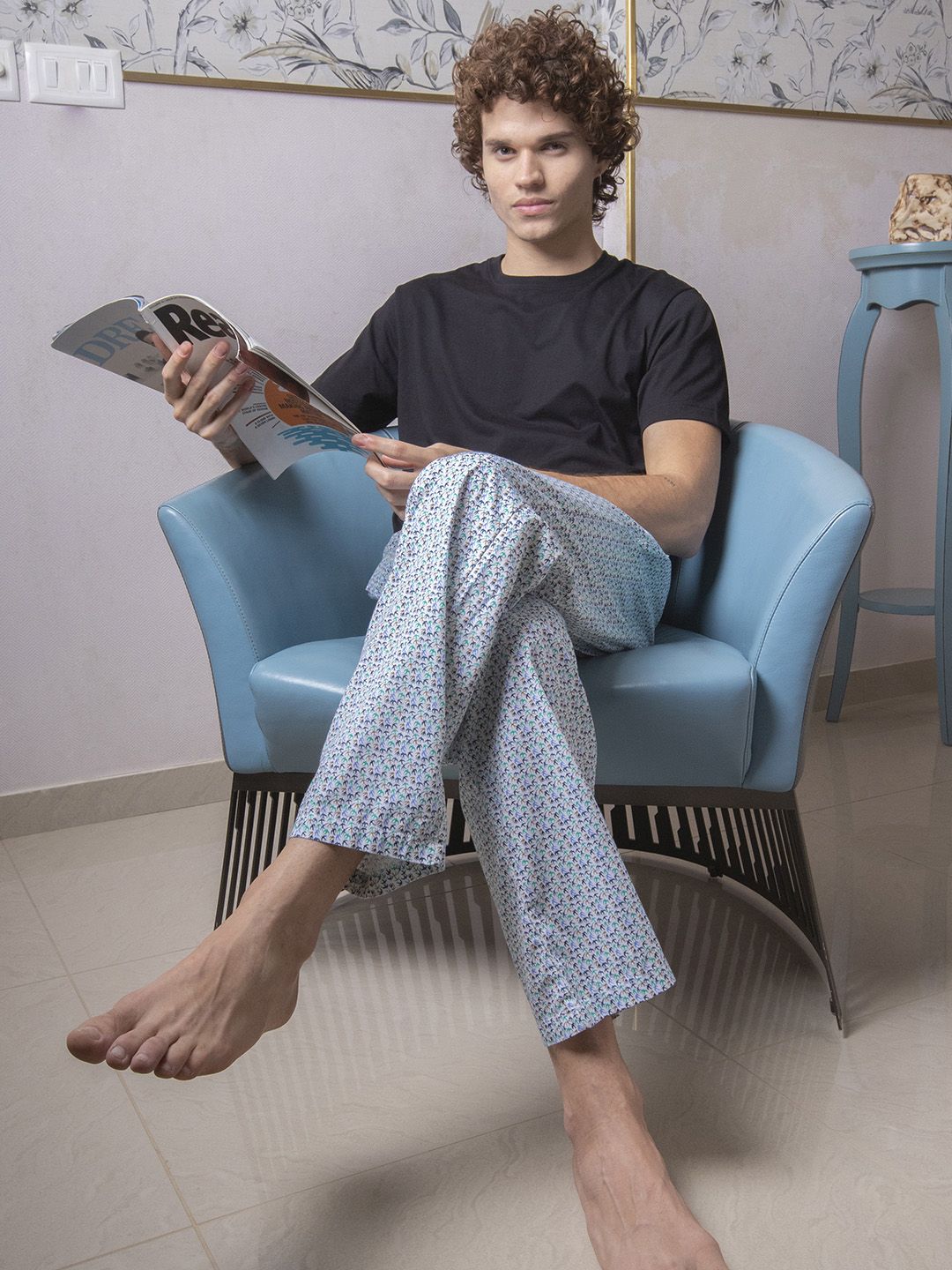 The Indian Garage Co Men Blue Printed Cotton Lounge Pants