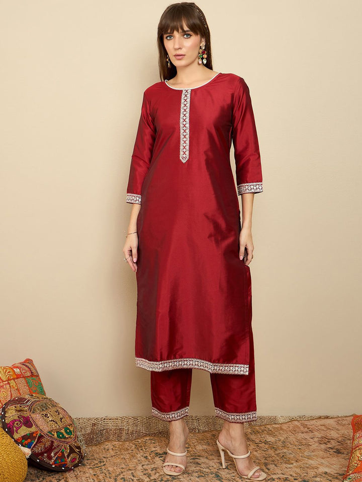 Indo Era Straight Sequinned Kurta with Trousers & Dupatta