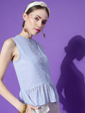 STREET 9 Women Blue Self Design Chiffon Top