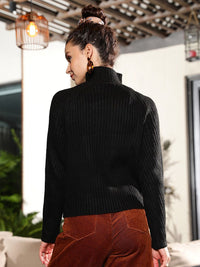 STREET 9 Women Black Ribbed Crop Pullover