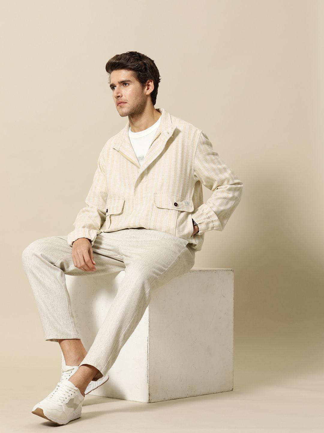 Mr Bowerbird Men Beige Off White Striped Tailored Jacket