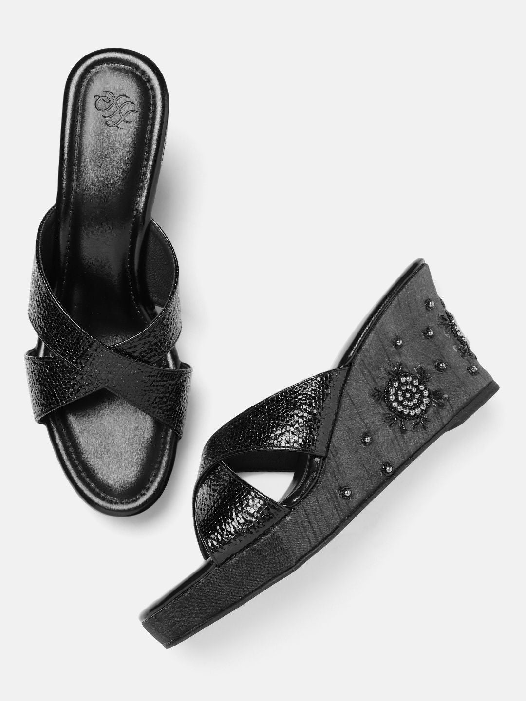 House of Pataudi Floral Embellished Wedge Heels