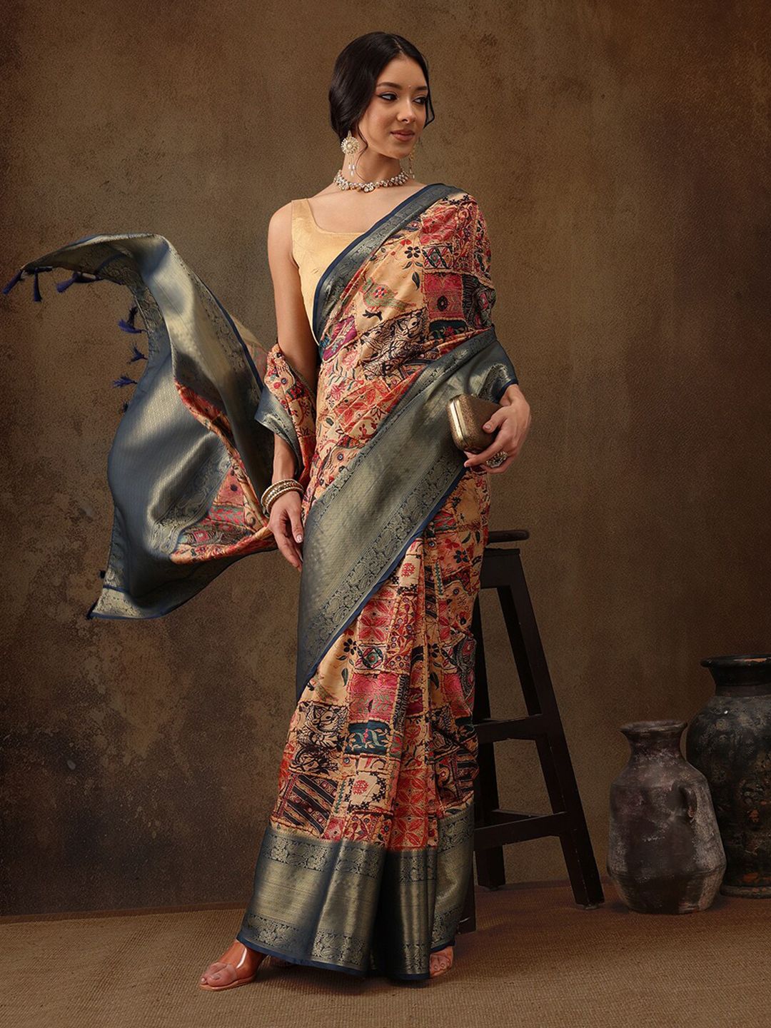 Silk Land Kanjeewaram Art Silk Zari Woven Digital Print saree