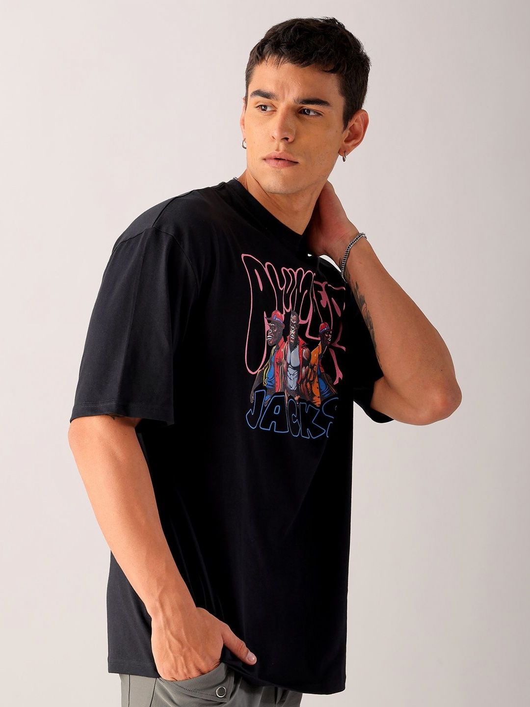 The Indian Garage Co Men Back Printed Oversized Round Neck T-shirt