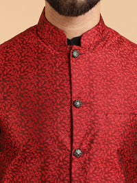 SOJANYA Men Black Jacquard Ethnic Motifs Woven Design Kurta with Churidar & Nehru Jacket