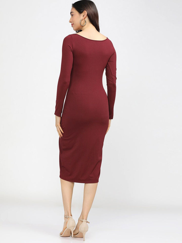 Chic oleh Tokyo Talkies Maroon Bodycon Midi Dress