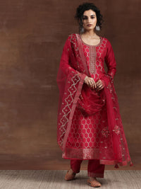 Libas Sequinned Embellished Scoop Neck Straight Kurta With Trousers And Dupatta