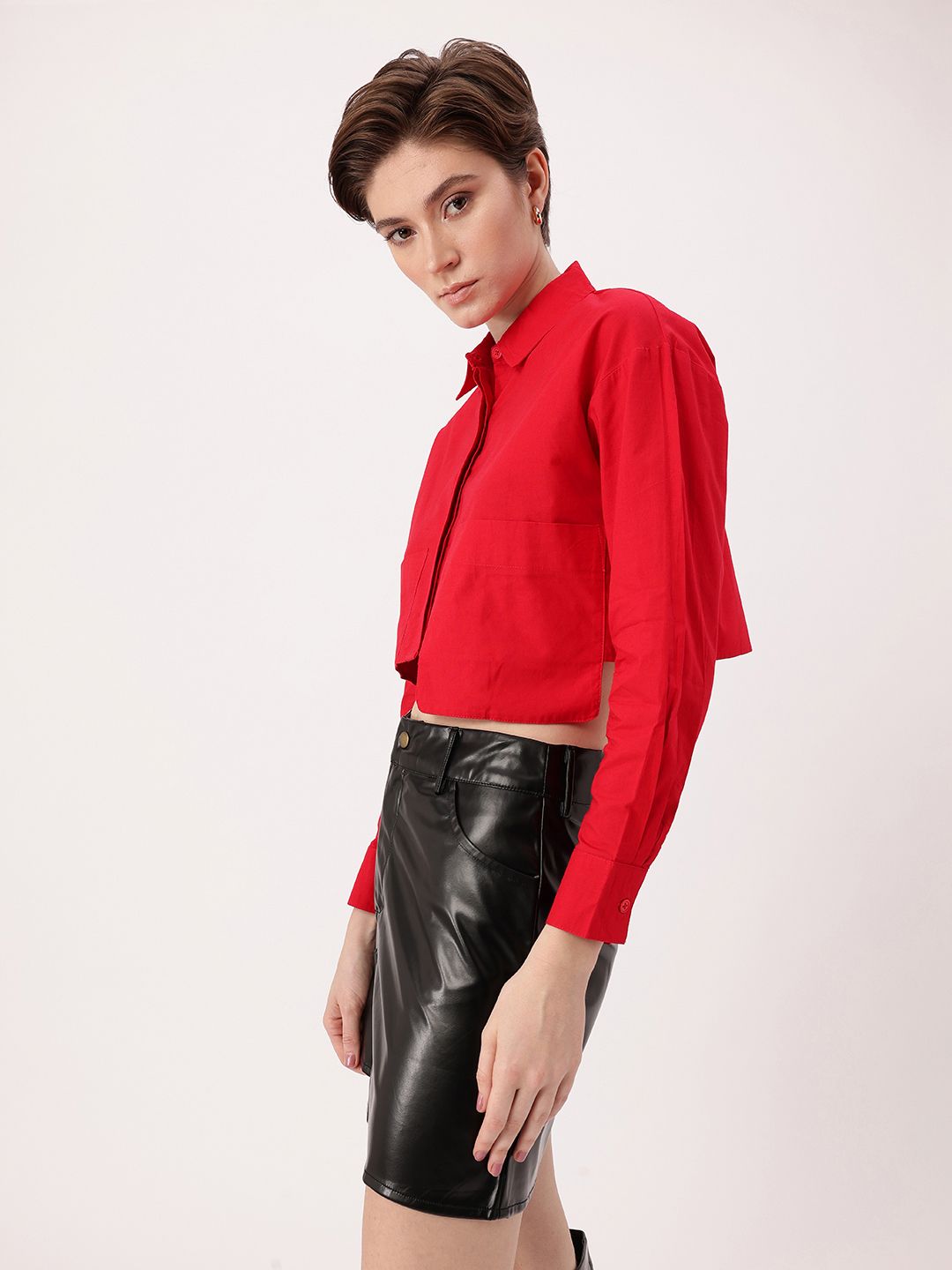DressBerry Cherry Red Midriff Chic Feisty Cropped Shirt