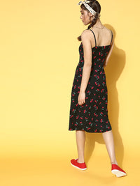 Berrylush Black & Red A-Line Midi Dress