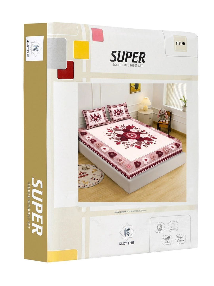 KLOTTHE Maroon & Pink Floral 400 TC Cadar King dengan 2 Sarung Bantal