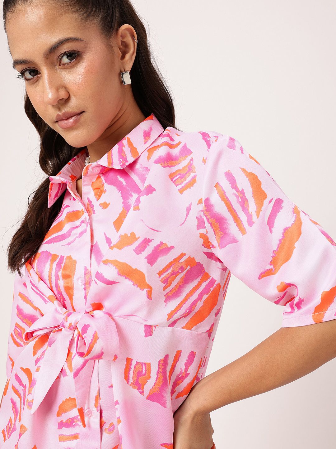 DressBerry Artistic & Intricate Printed Shirt With Waist Tie-Up