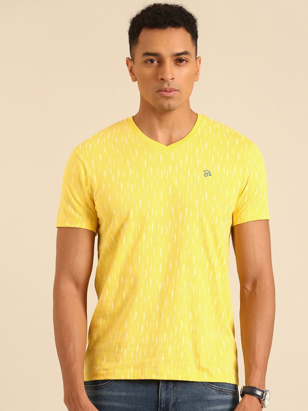Being Human Pure Cotton Abstract Printed V-Neck T-shirt