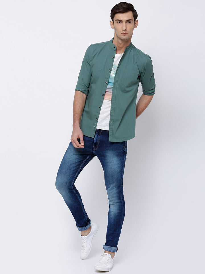 HIGHLANDER Men Green Slim Fit Casual Shirt