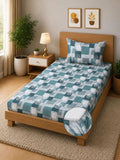 Moda Rapido X KLOTTHE Green & Grey Geometric 400 TC Single Bedsheet with 1 Pillow Covers