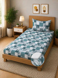 Moda Rapido X KLOTTHE Green & Grey Geometric 400 TC Single Bedsheet with 1 Pillow Covers