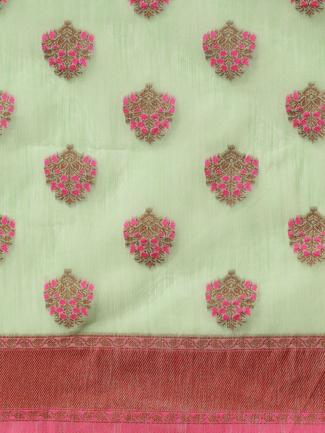 Saree mall Green & Pink Floral Zari Linen Blend Banarasi Sarees