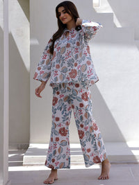 SANSKRUTIHOMES Women Floral Pure Cotton Printed Night suit