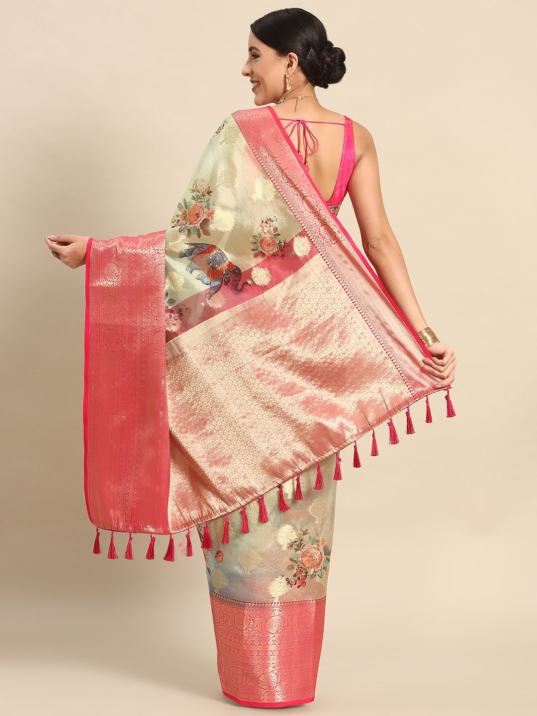 Silk Land Woven Kalamkari Art Silk Chanderi Digital Print Saree