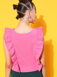 STREET 9 Pink Solid Pleated Round Neck Regular Top