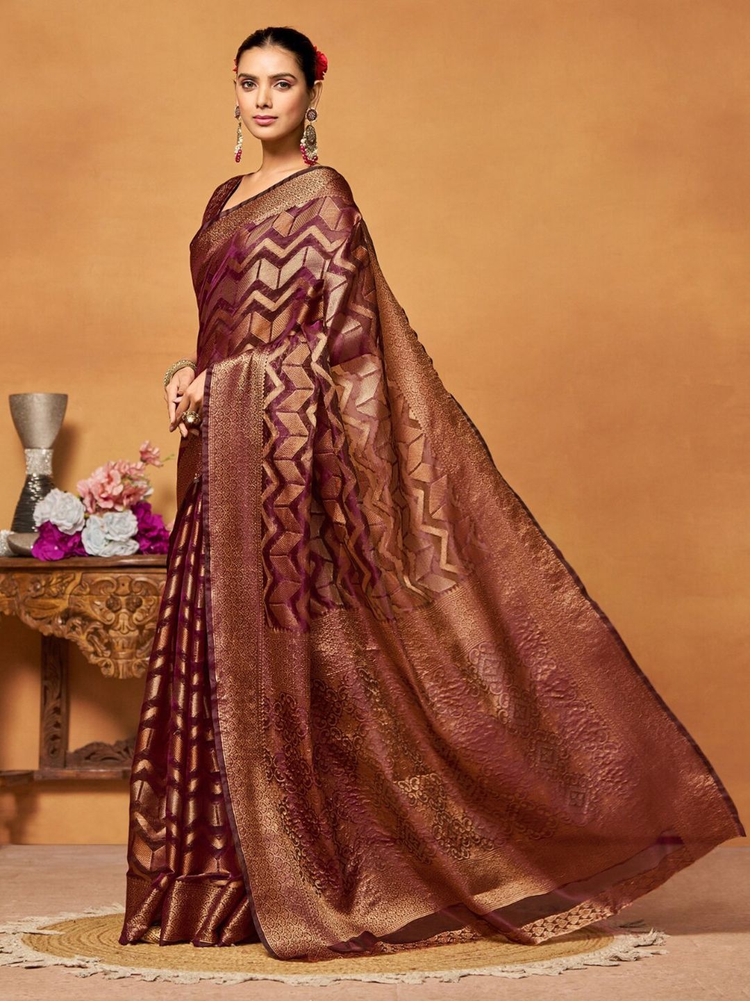KALINI Woven Design Zari Organza Heavy Work Banarasi Saree