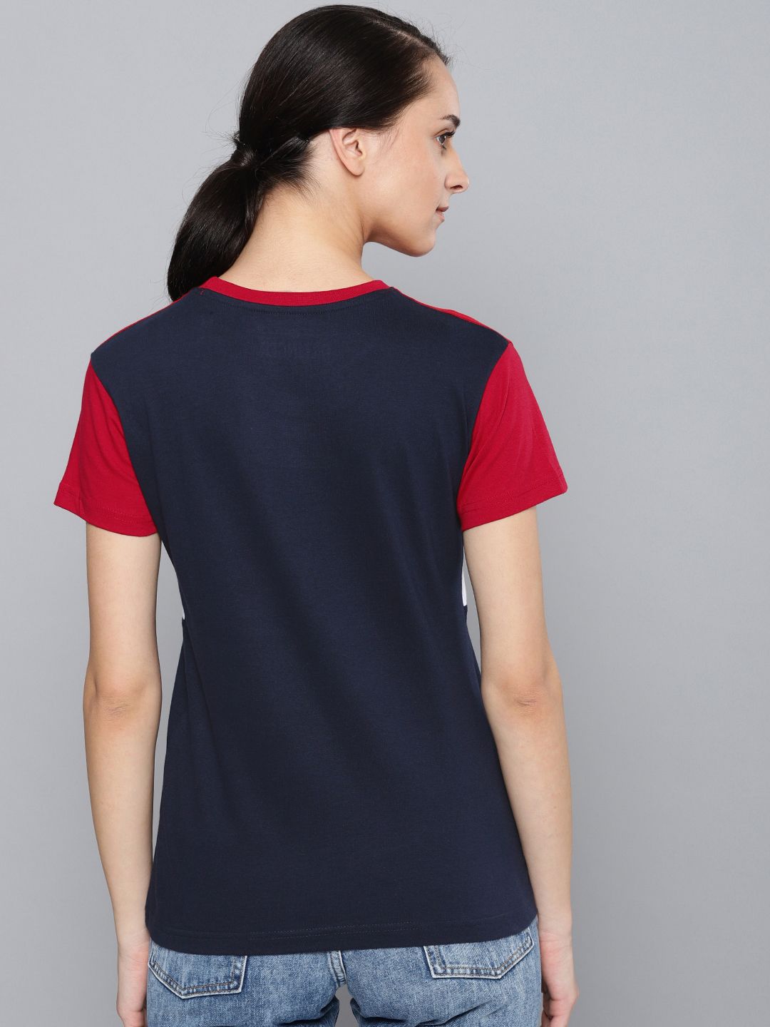 DILLINGER Women Red  White Colourblocked Round Neck Pure Cotton T-shirt
