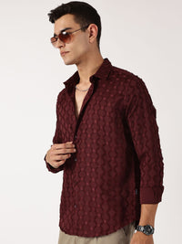 Thomas Scott Men Premium Spread Collar Textured Casual Shirt