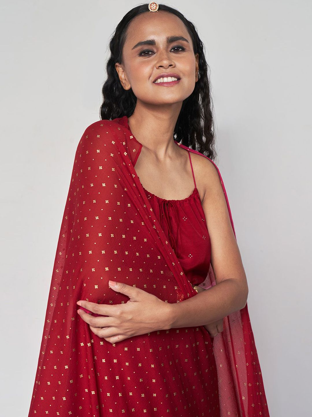 Global Desi Ethnic Motifs Printed Regular Kurta with Palazzos & Dupatta