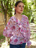 STREET 9 Pink & White Floral Printed Ruffle Top