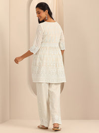 Libas Cotton Embroidered Round neck  Tunic Top and Slip on Palazzo