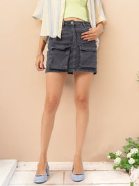 DressBerry Everyday Fashionable Boxy Pocket Mini Denim Skirt