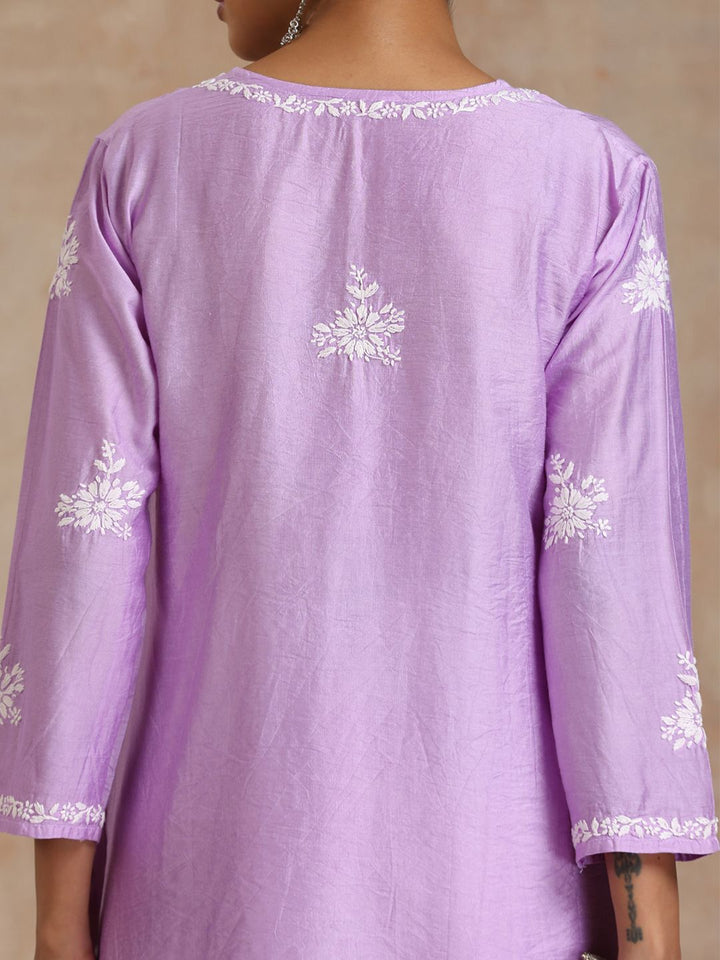 Rumah Wanita Chikankari Purple Chanderi Chikankari Sulam Kurta