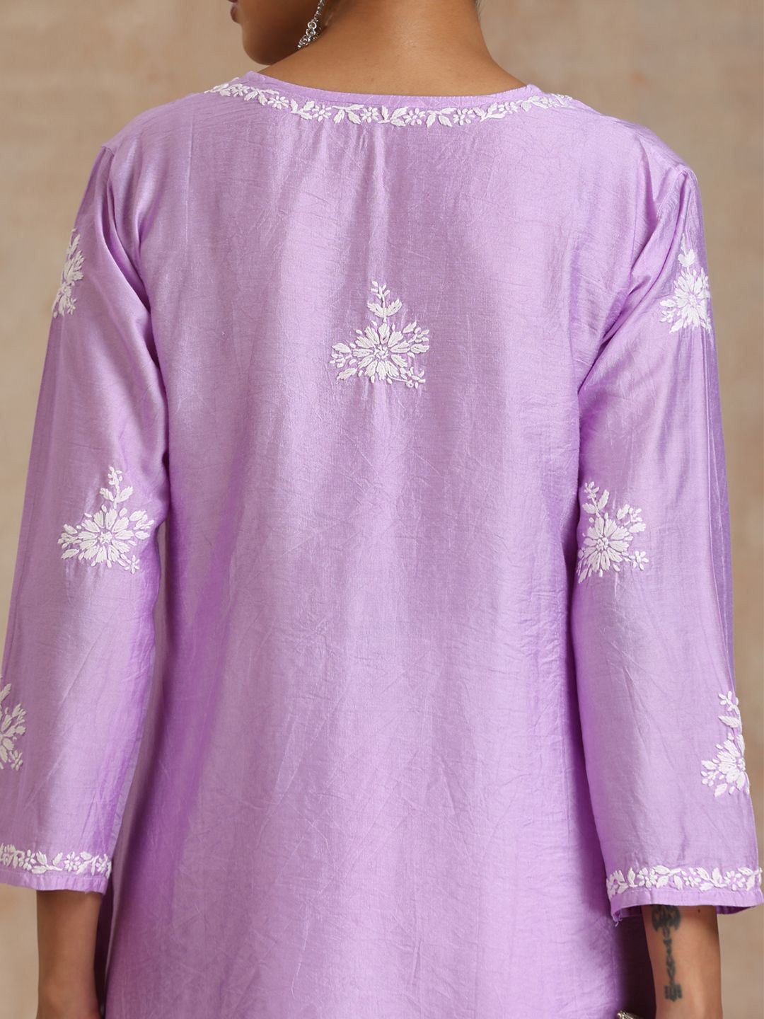 Rumah Wanita Chikankari Purple Chanderi Chikankari Sulam Kurta