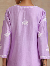 Rumah Wanita Chikankari Purple Chanderi Chikankari Sulam Kurta