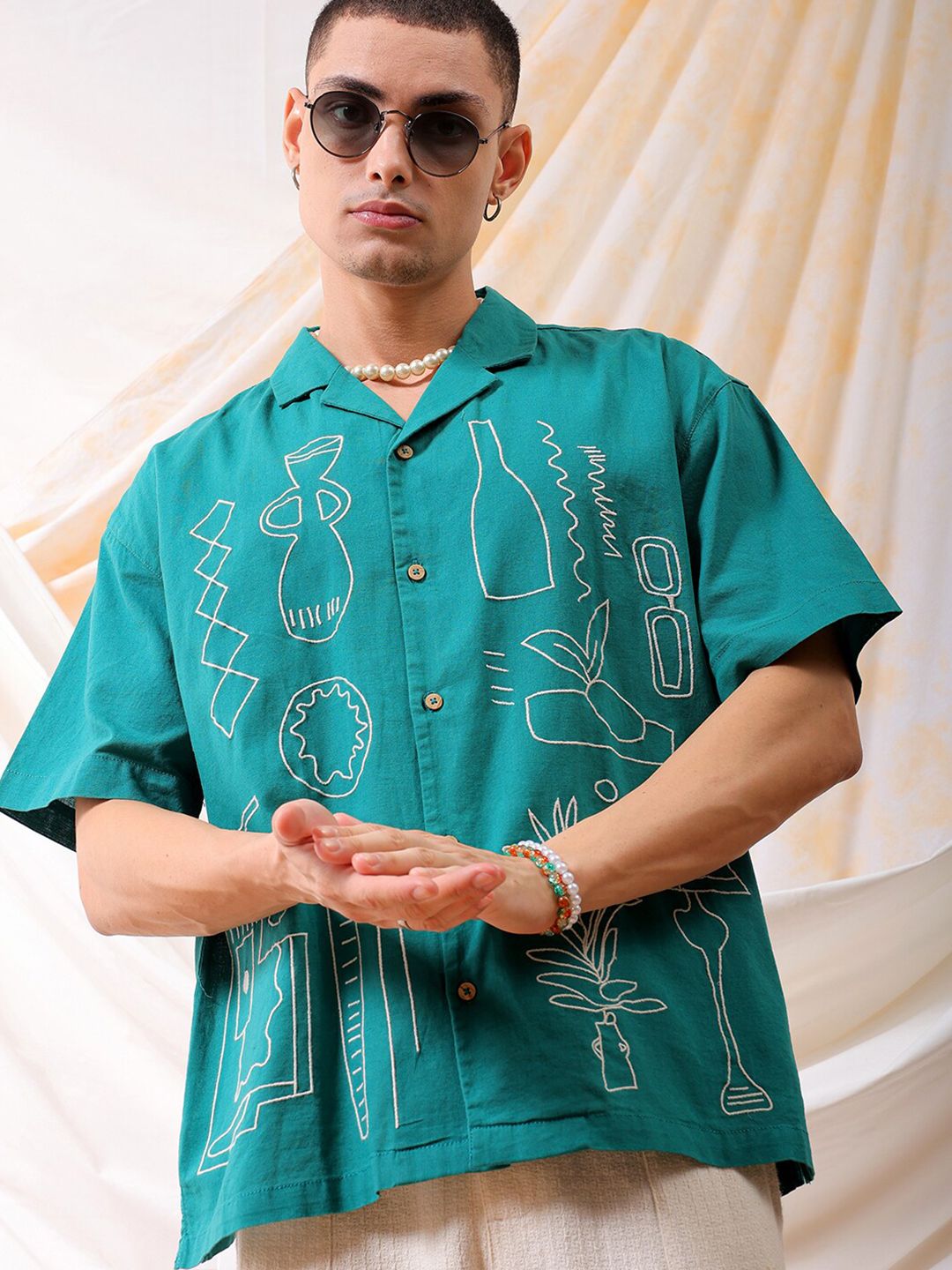 The Indian Garage Co Men Relaxed Fit Embroidery Resortwear Shirt