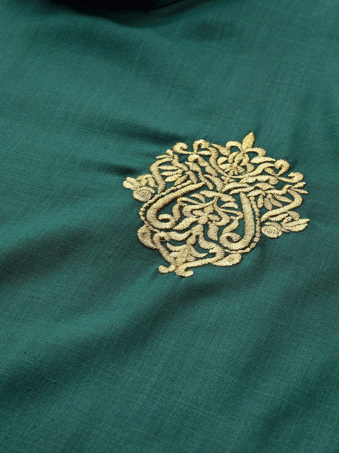 SOJANYA Men Green Solid Pure Cotton Kurta