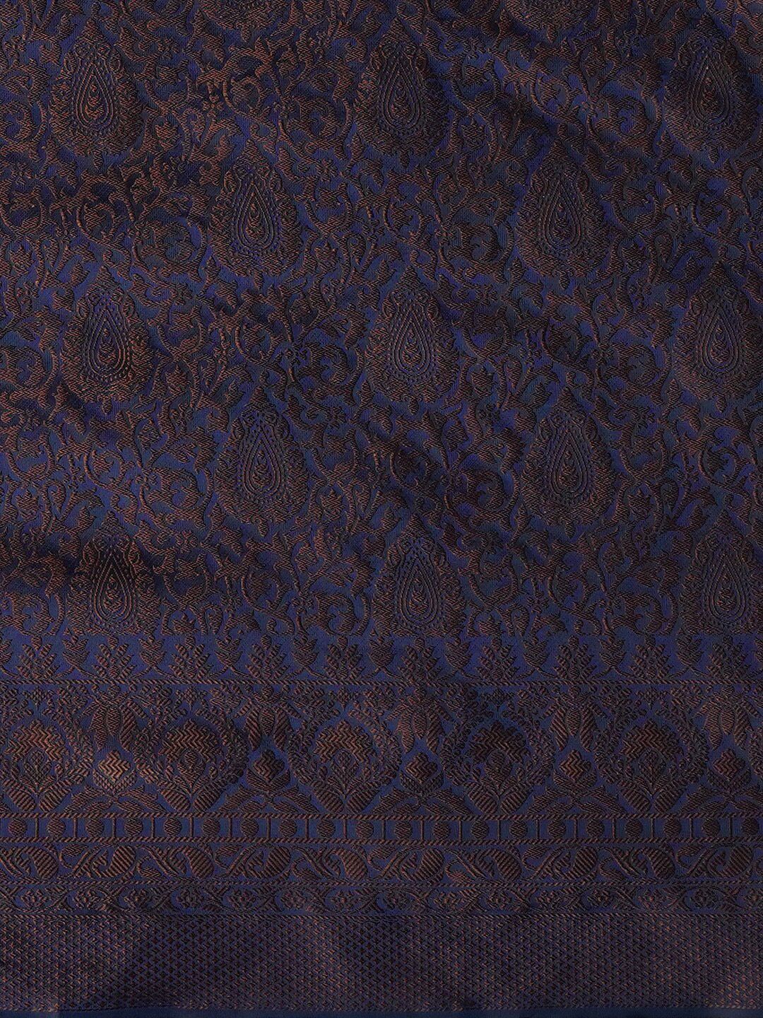 Saree mall Navy Blue & Gold-Toned Woven Design Zari Silk Blend Banarasi Sarees