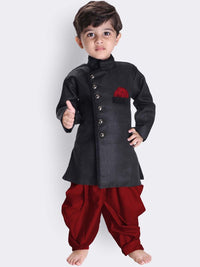 VASTRAMAY Boys Mandarin Collar Jute Cotton Sherwani Set