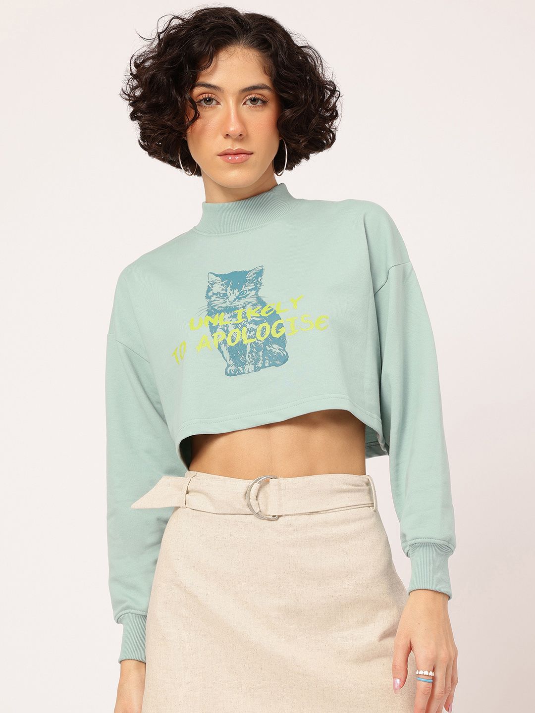 DressBerry Printed Drop-Shoulder Crop Sweatshirt