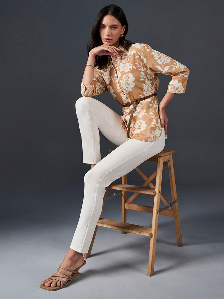 AND Floral Printed Shirt Collar Style Top